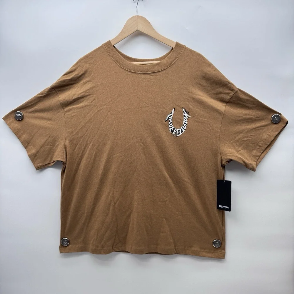 True Religion Painted Horseshoe Oversized Tee Shirt Mens Medium Brown NWT